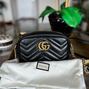 Authentic Mini Marmont Crossbody Bag With Gold Hardware